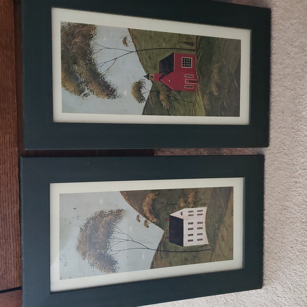 Warren Kimble Framed Red Schoolhouse & White House Landscape Art